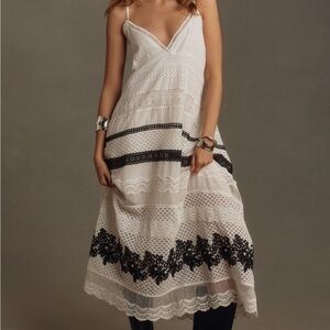 By Anthropologie Lace Black/White Maxi NWT, Size L
